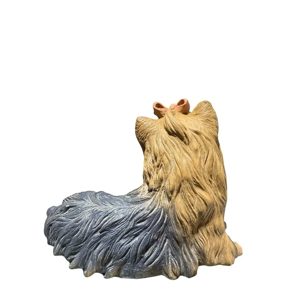 Vintage 1995 Yorkshire Terrier Homco Resin Dog Figurine Yorkie With Pink Bow